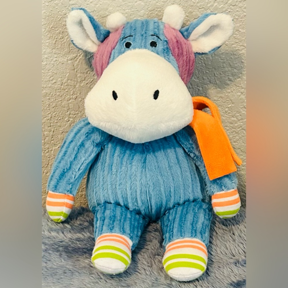 Monkeez & Friends Blue Corduroy Hazel the Cow Scarf Plush Stuffed Animal 10"